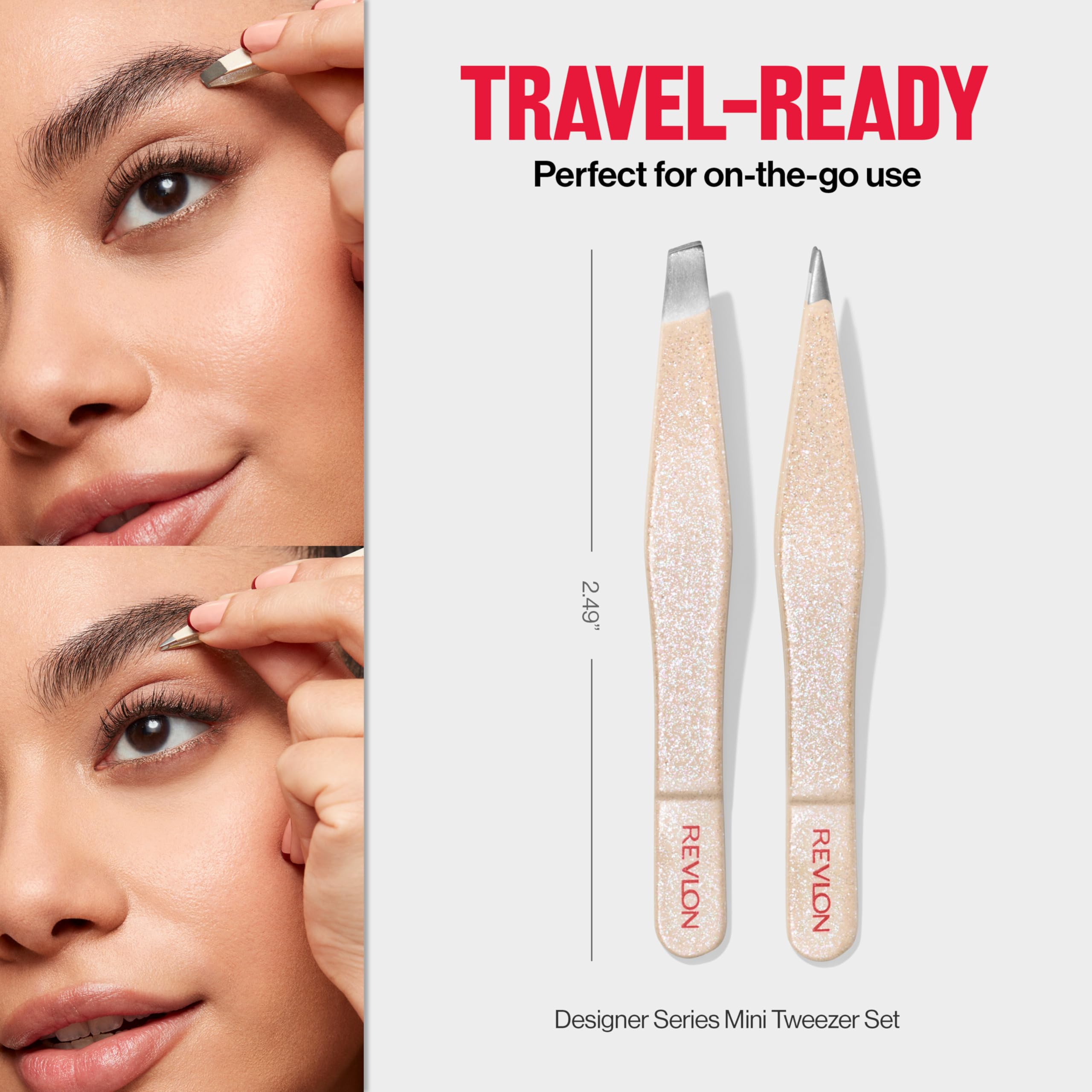 Pince REVLON Designer Series mini en déplacement, utilisation rapide et simple.