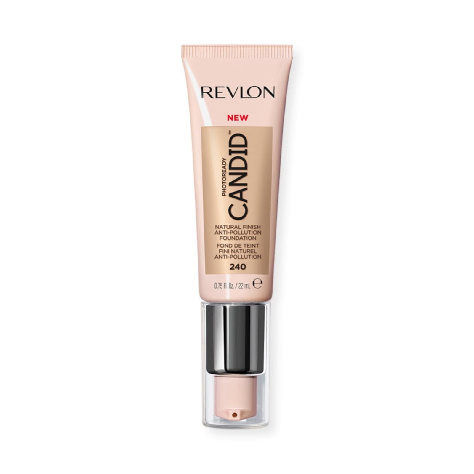 Fond de teint Revlon, bouteille avec pompe, texture fluide hydratante et naturelle.