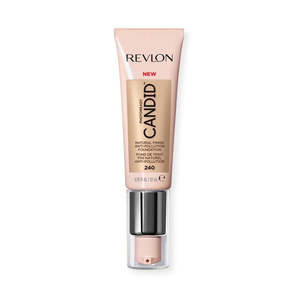 Fond de teint Revlon, bouteille avec pompe, texture fluide hydratante et naturelle.