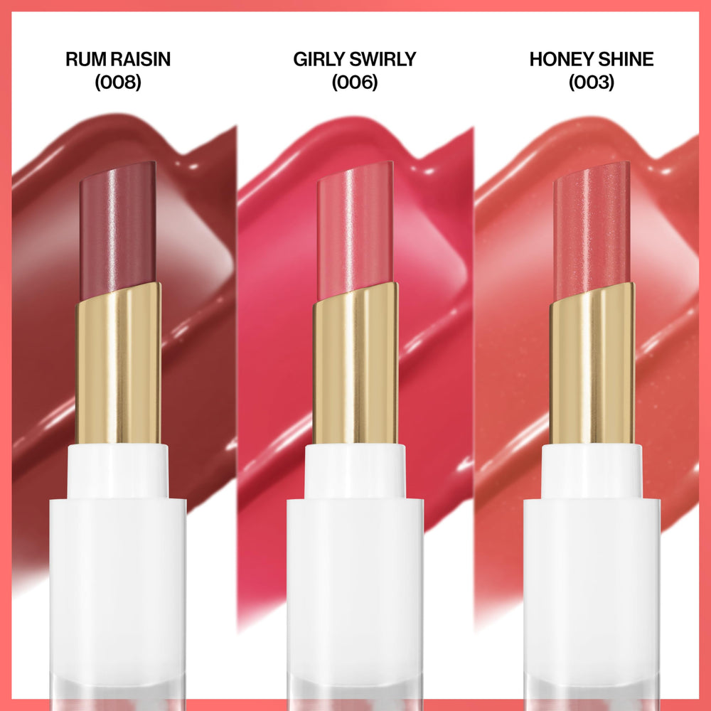 REVLON Glass Shine Balm 008 Rum Raisin couleur rouge-brun et hydratation légère.