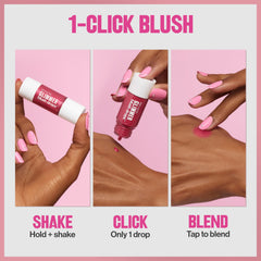 Texture sérum qui se transforme en finition poudrée avec Revlon Glimmer Blush Drops.
