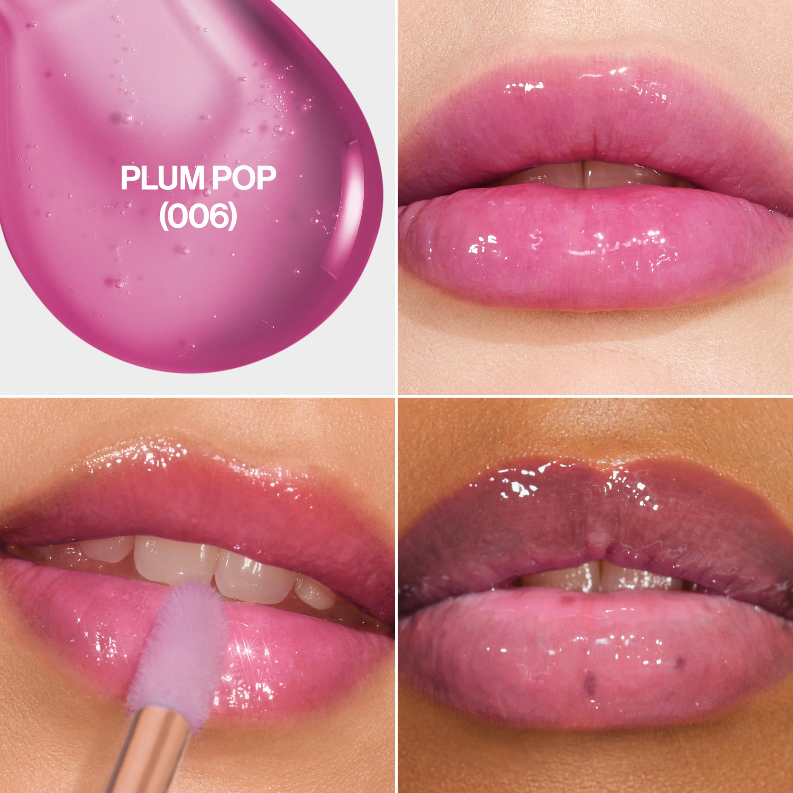 REVLON Glimmer Lip Oil Plum Pop, nuance lumineuse et hydratation légère.