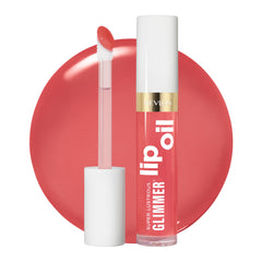 REVLON Glimmer Lip Oil montre sa bouteille élégante et l'hydratation instantanée.