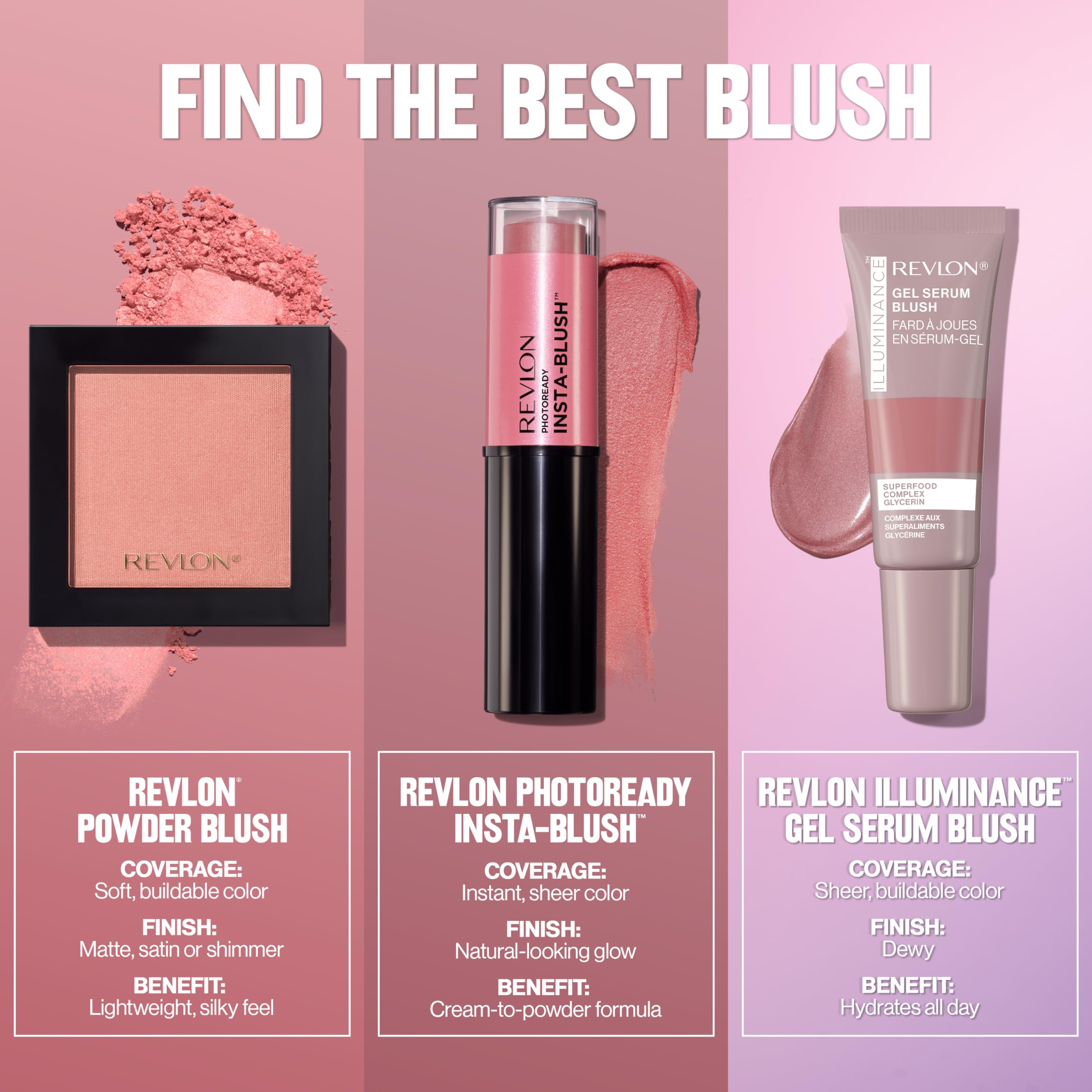 REVLON Poudre Blush teintes-vibrantes: 8 nuances vivantes pour définir le rendu.