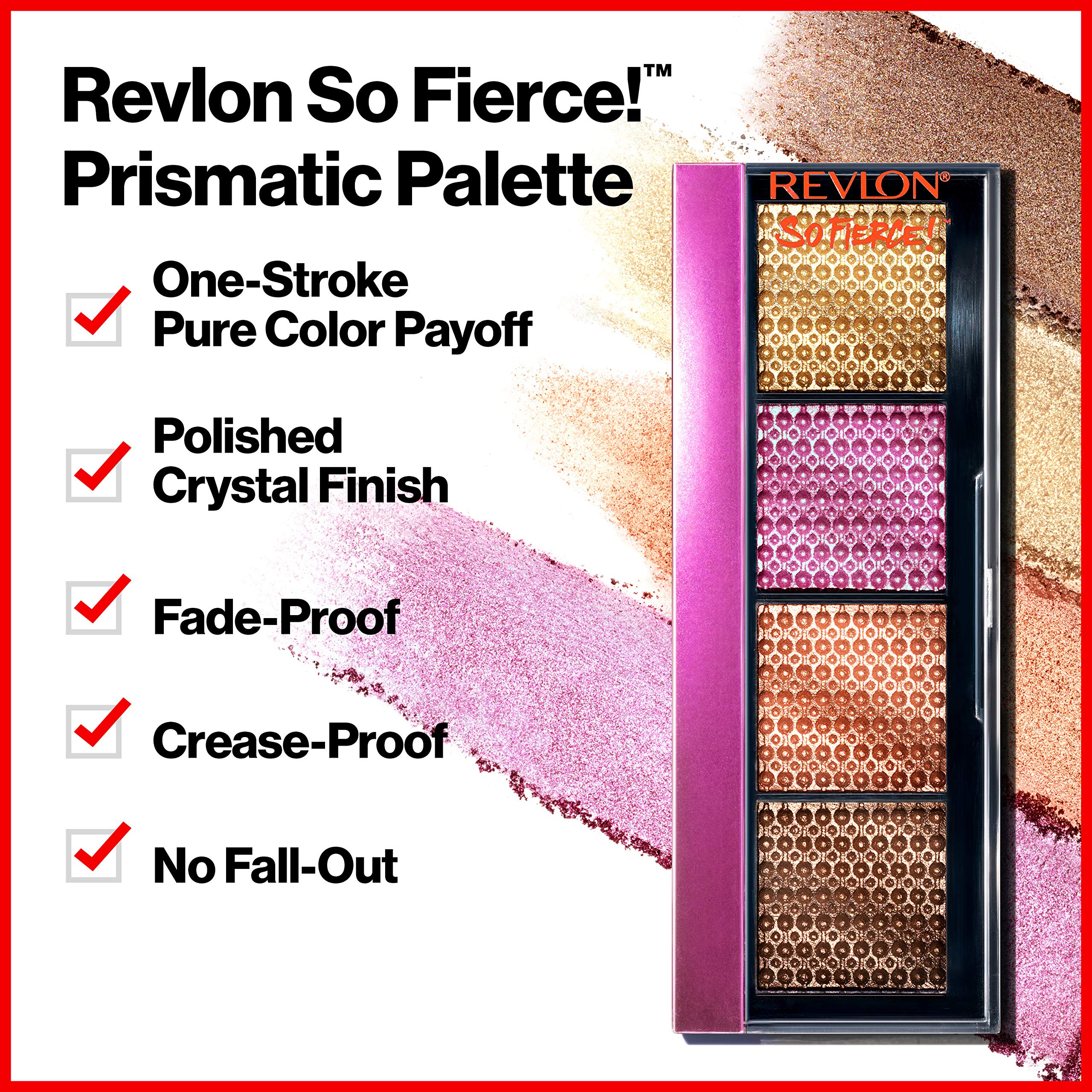 Échantillons nuanciers REVLON So Fierce Prismatic démontrant texture crème et couleur intense.