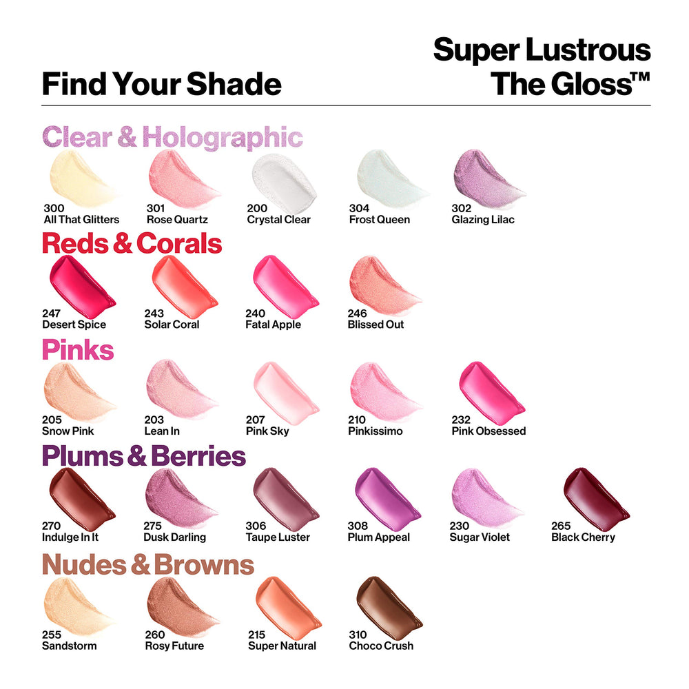 Revlon Super Lustrous Brillant à lèvres avec 24 teintes riches et variées.