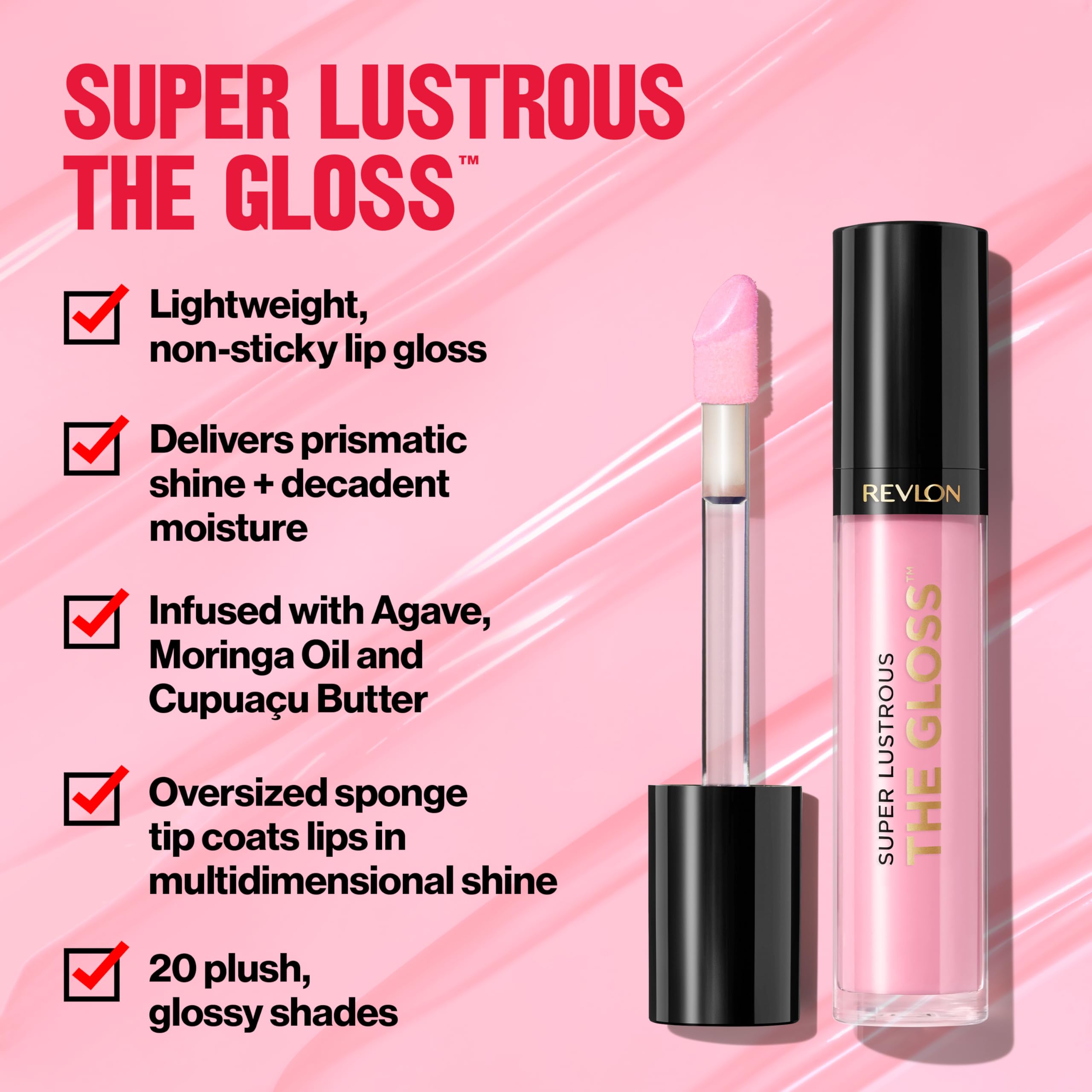 Revlon Super Lustrous Lip Gloss – texture soyeuse offrant hydratation légère.