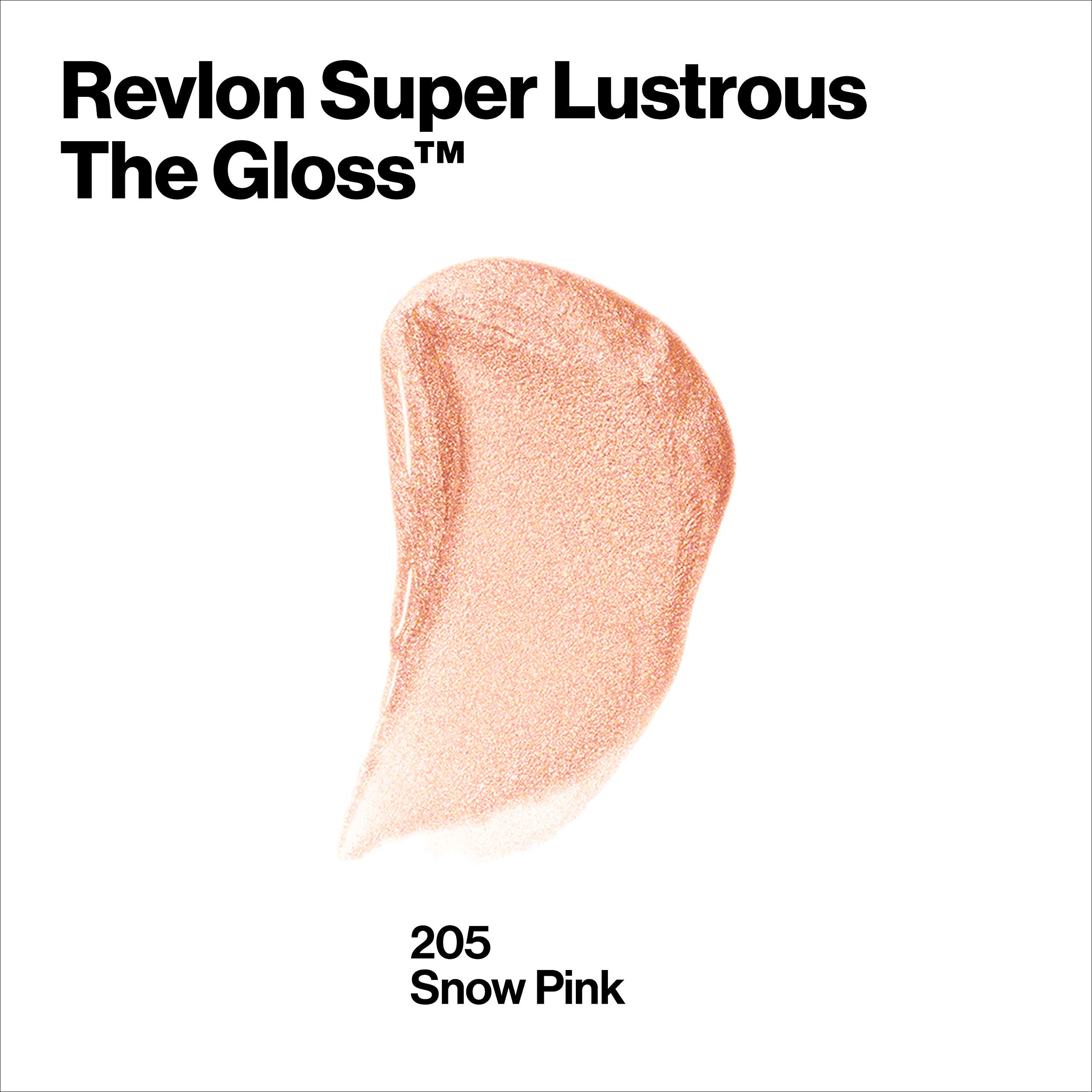 REVLON Snow Pink 205, application fluide sur les lèvres et fini brillant.
