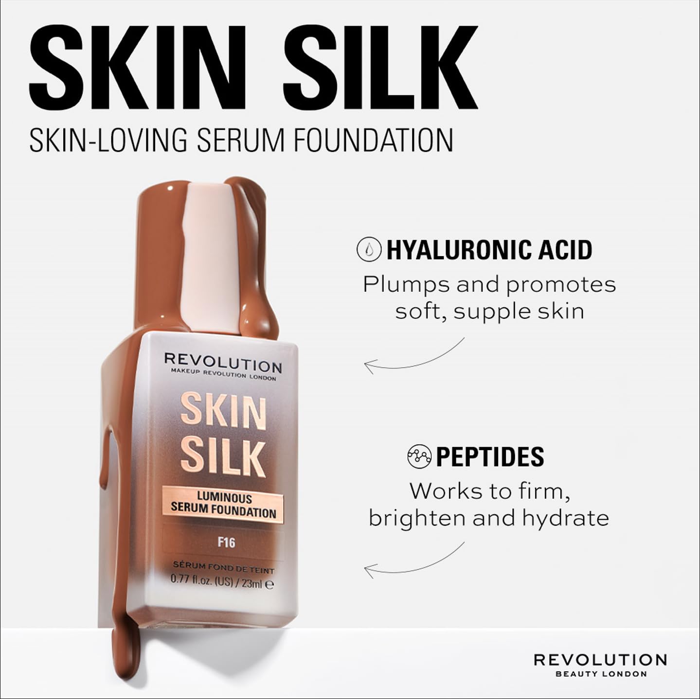Revolution Beauty London fond de teint sérum peau soyeuse, complexe peptidique pour raffermir subtilement