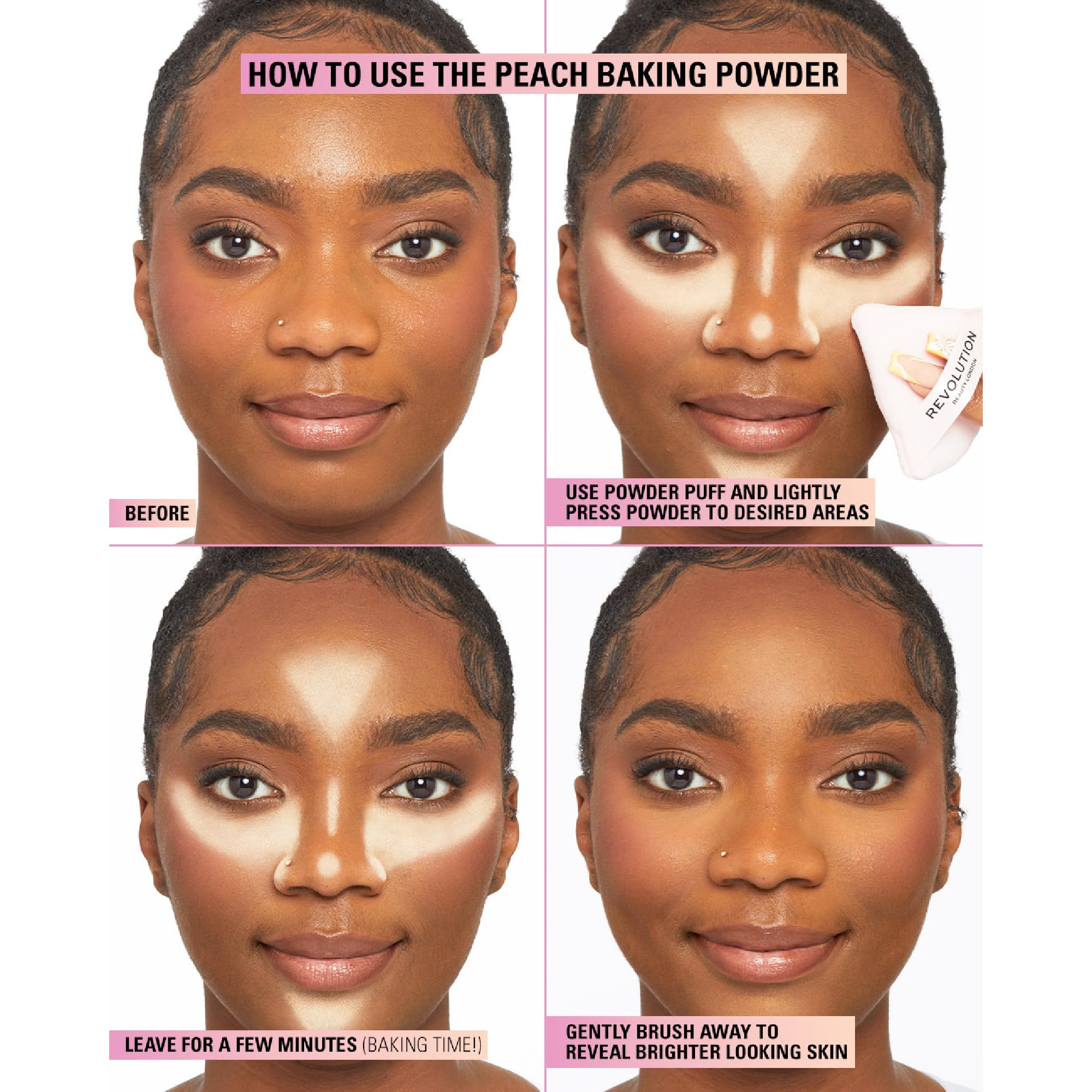 Teinte Peach sur le teint, fixation douce et équilibrage du glow