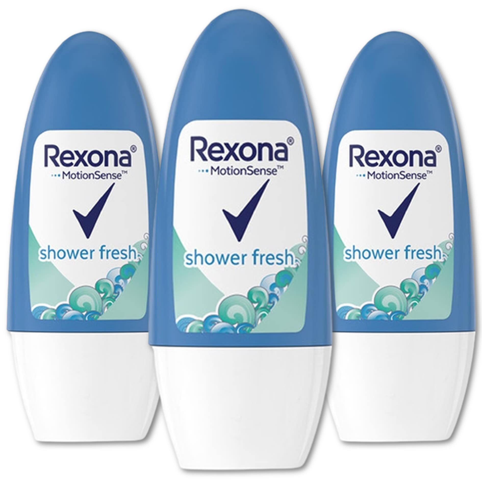 Rexona Shower Fresh Roll-On – bouteille élégante offrant une fraîcheur durable.