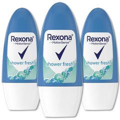 Rexona Shower Fresh Roll-On – bouteille élégante offrant une fraîcheur durable.