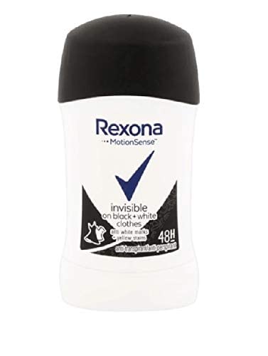 Rexona Motion Sense Invisible Noir Blanc: emballage et format pratique pour le quotidien.