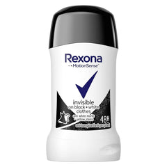 Rexona Motion Sense Invisible Noir Blanc bâton 40 ml, protection durable et anti-odeur.