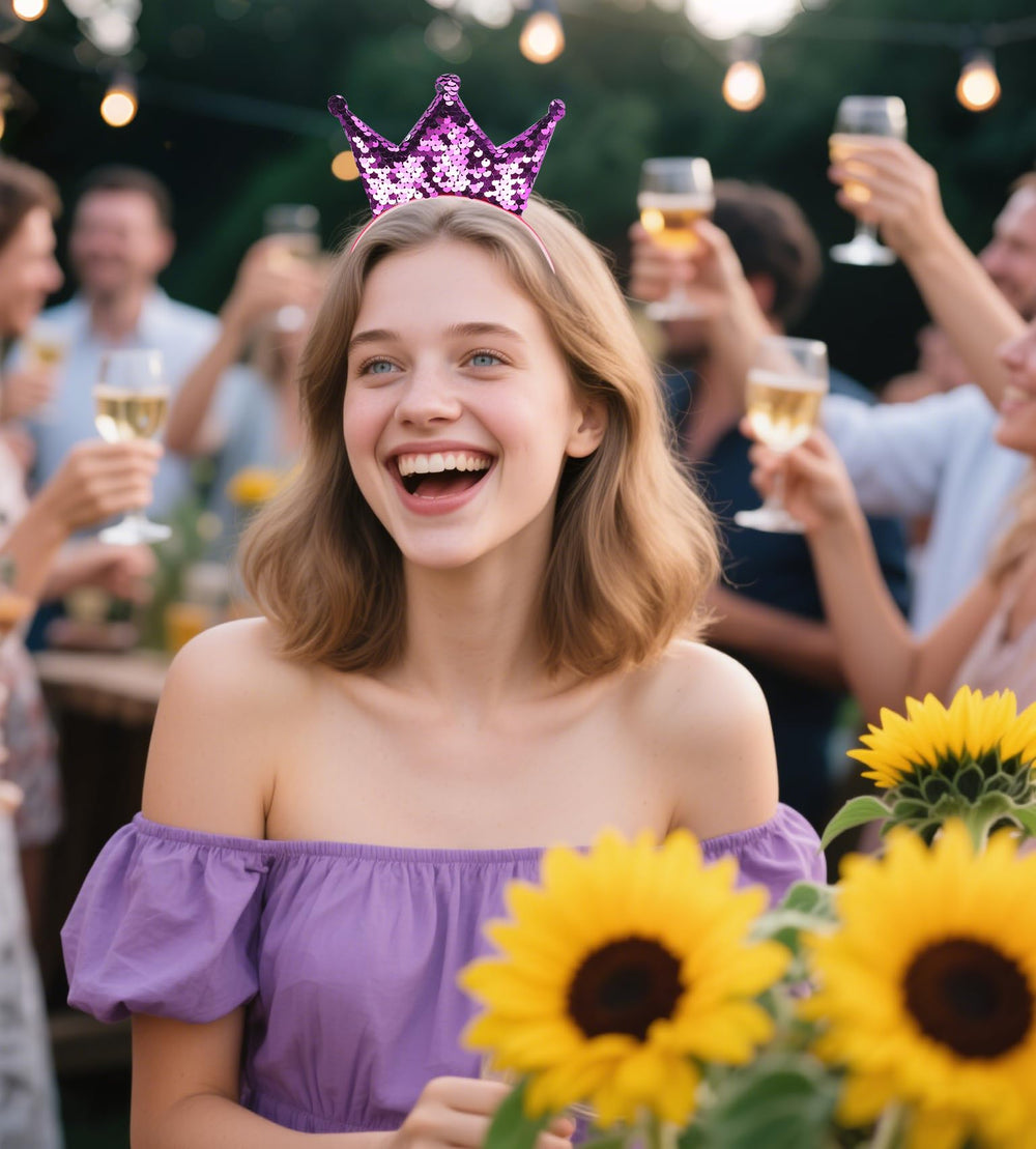 Rhoxshy couronne princesse paillettes bleu, ajustement universel et maintien sûr