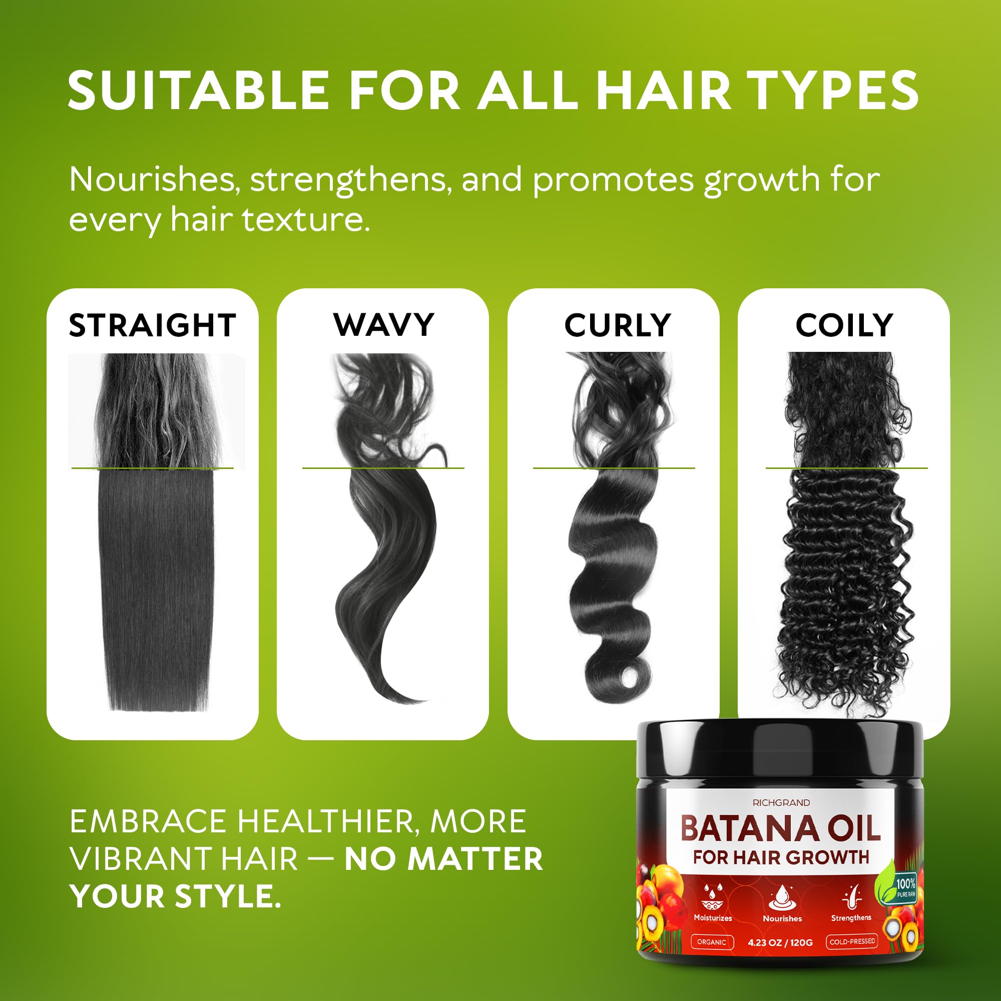 RICHGRAND huile de Batana — adaptée à tous types de cheveux.