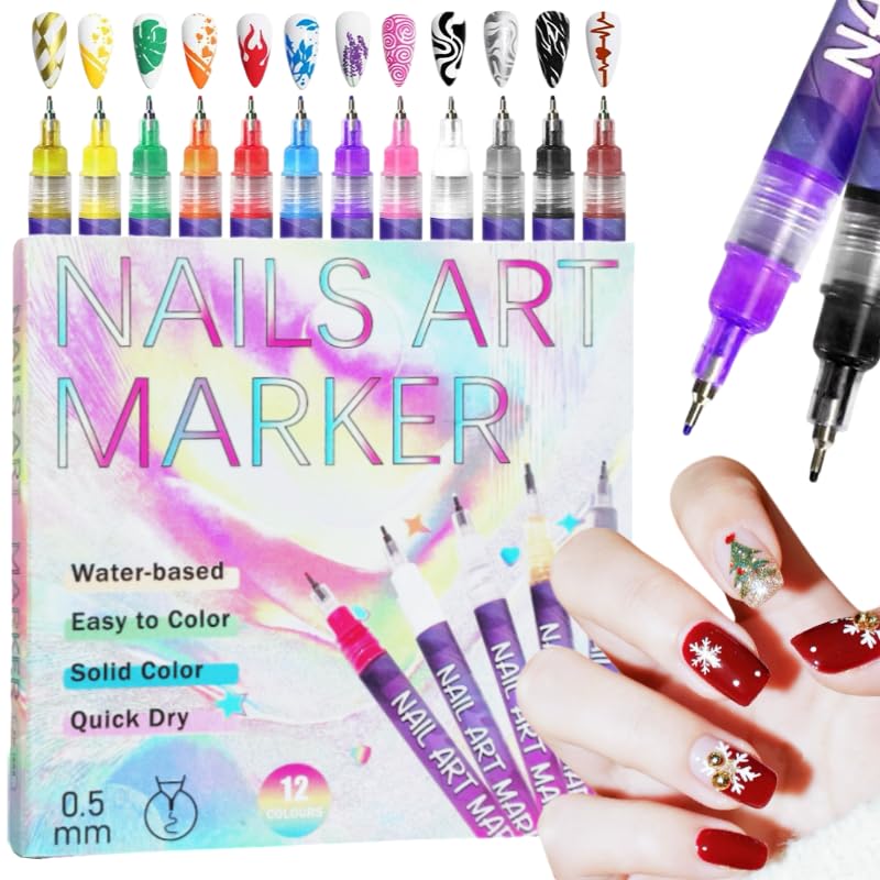 Ricishiy ensemble-stylo-art-ongles-12-couleurs pour motifs variés et durables.