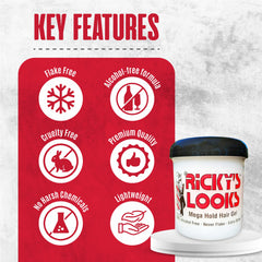 Ricky's Looks Mega Hold Gel permet un coiffage rapide et efficace.