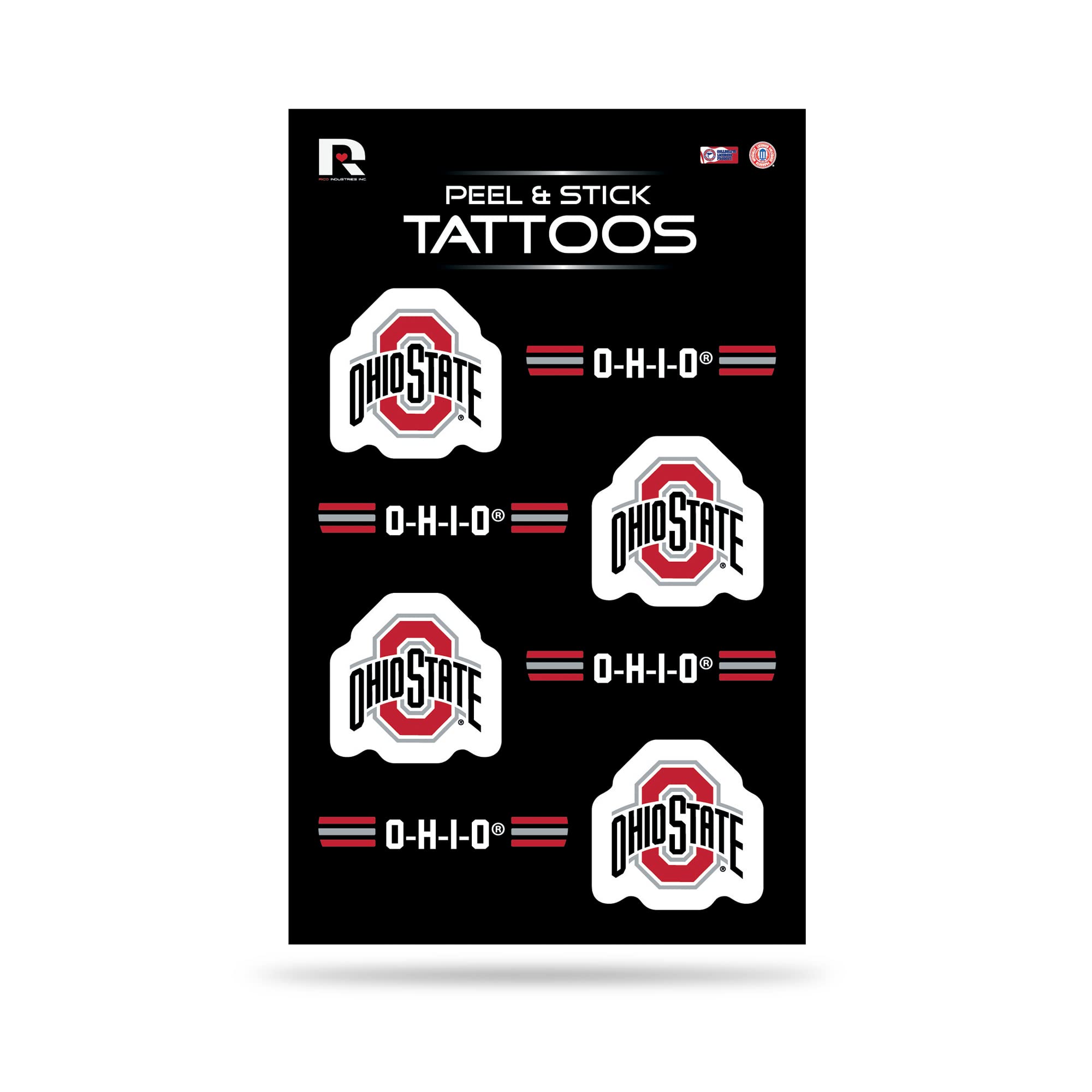 Tatouage Rico Industries Buckeyes pour le visage, affichage rapide de fierté sportive