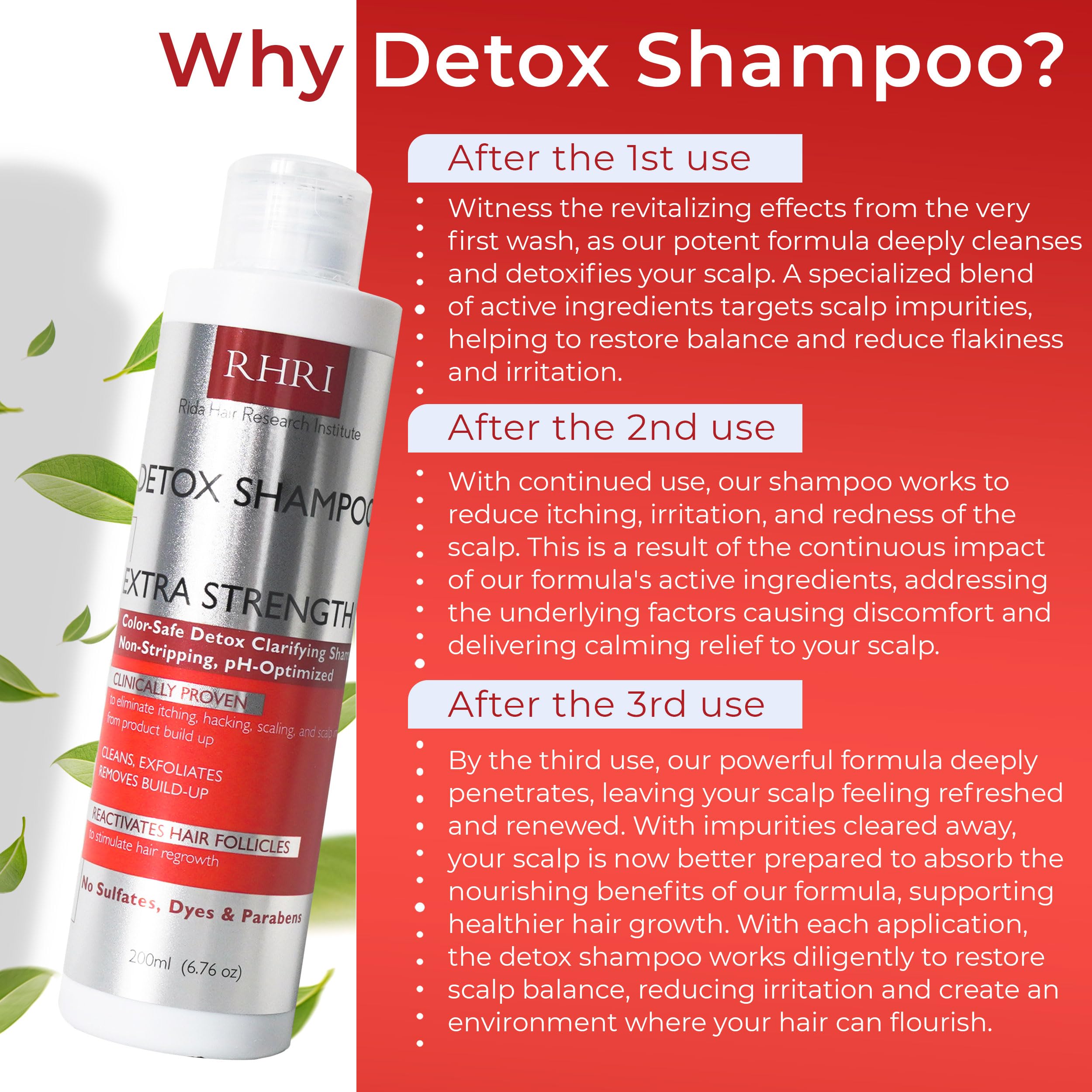 Rida Détox Shampoo apaisement cuir chevelu: sensation rafraîchissante et calme.