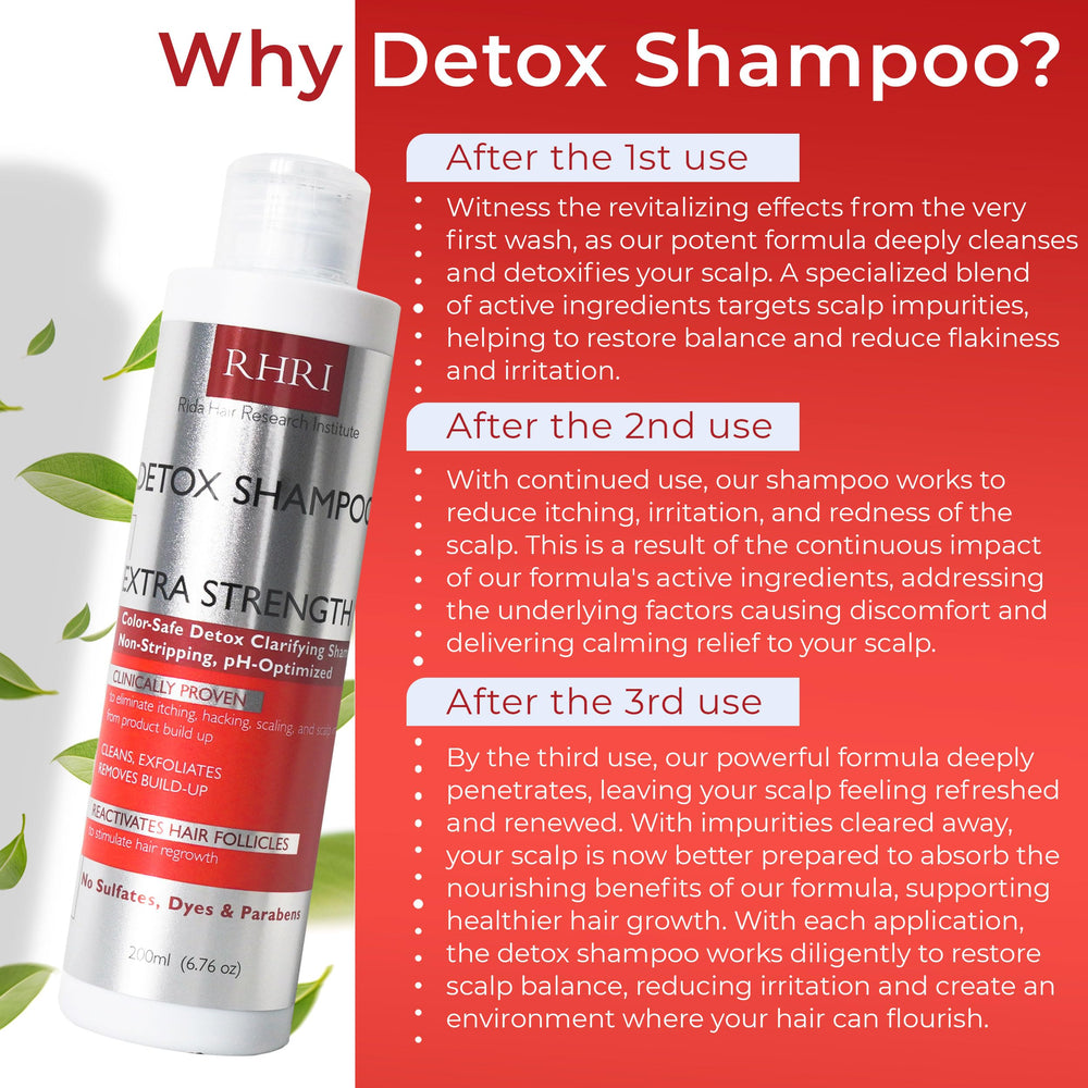 Rida Détox Shampoo apaisement cuir chevelu: sensation rafraîchissante et calme.