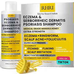 Shampoing psoriasis Rida Hair Research Institute, bouteille, soulage démangeaisons du cuir chevelu