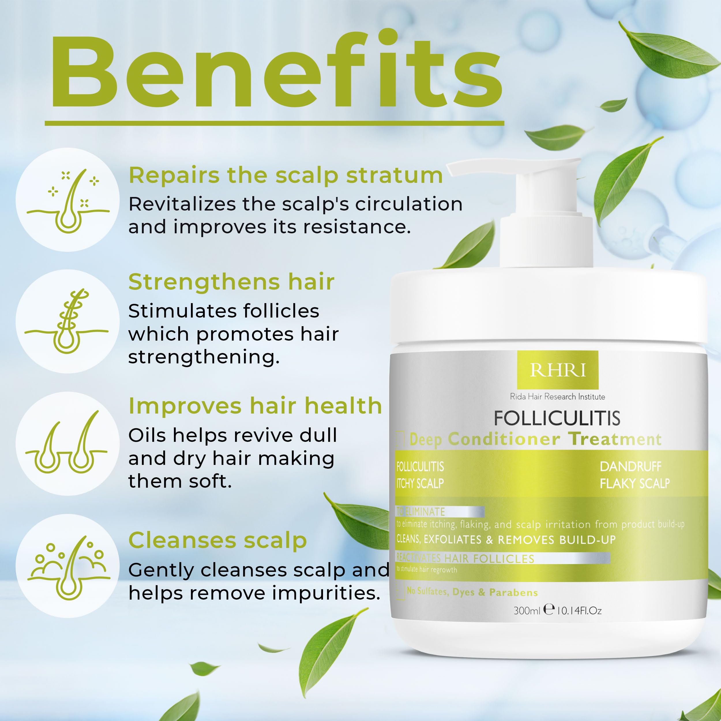 Rida Hair Research Institute – Application douce sur le cuir chevelu pour apaisement.