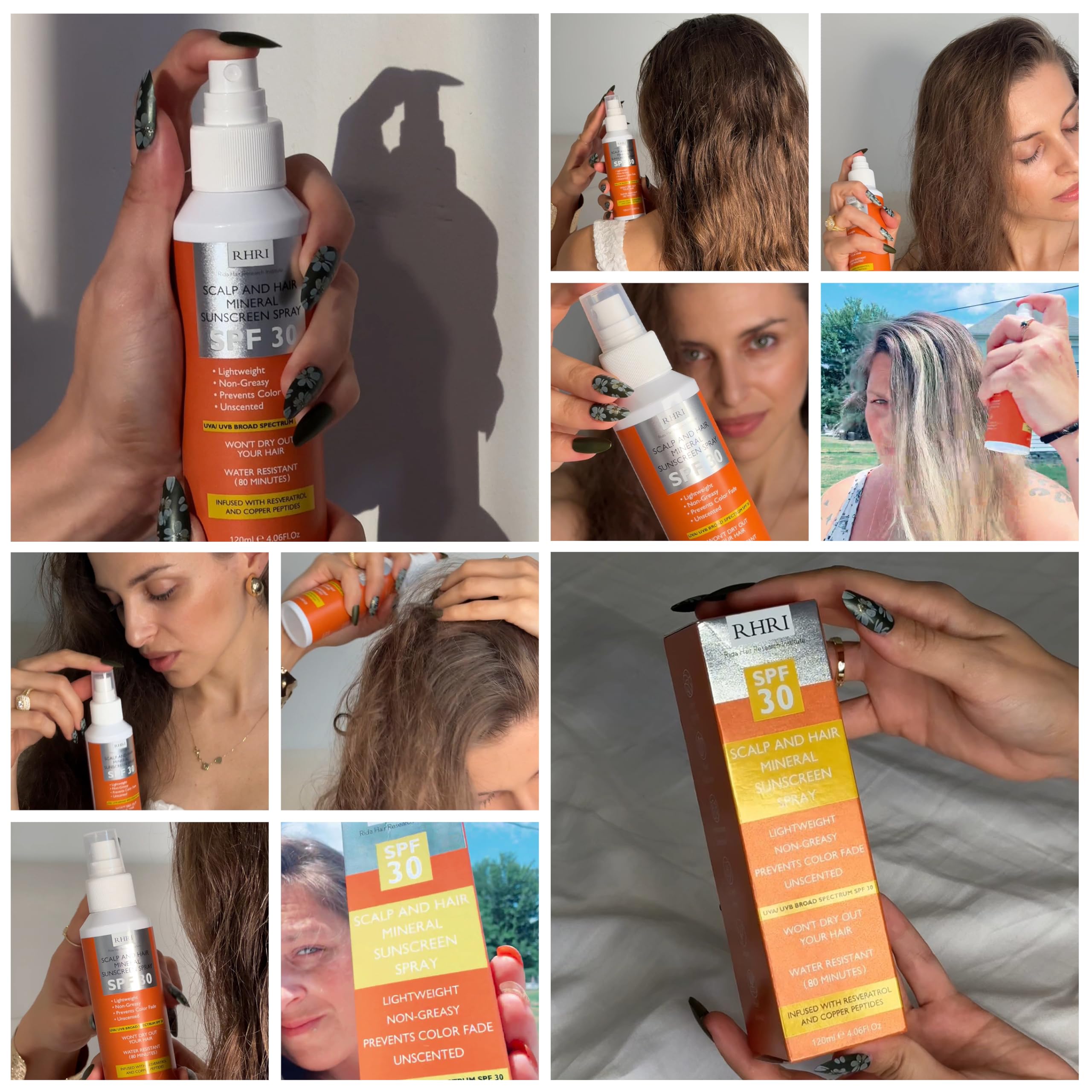 Application sans rinçage du spray solaire Rida Hair Research Institute