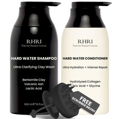 Rida Hair Research Institute shampooing eau dure, bouteille visible, clarifie les minéraux pour cheveux frais.