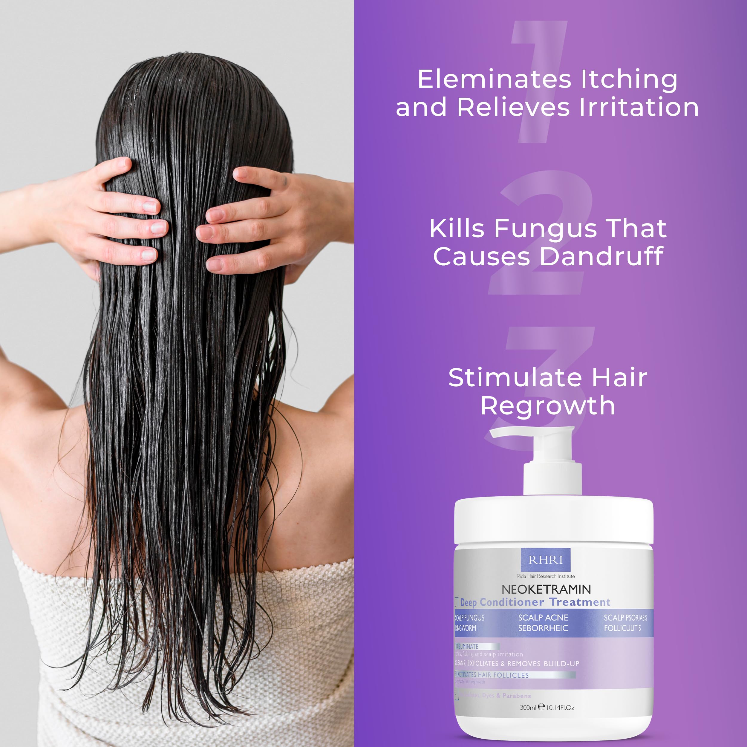 Rida Neoketramin: soin antifongique pour tous types de cheveux sensibles.