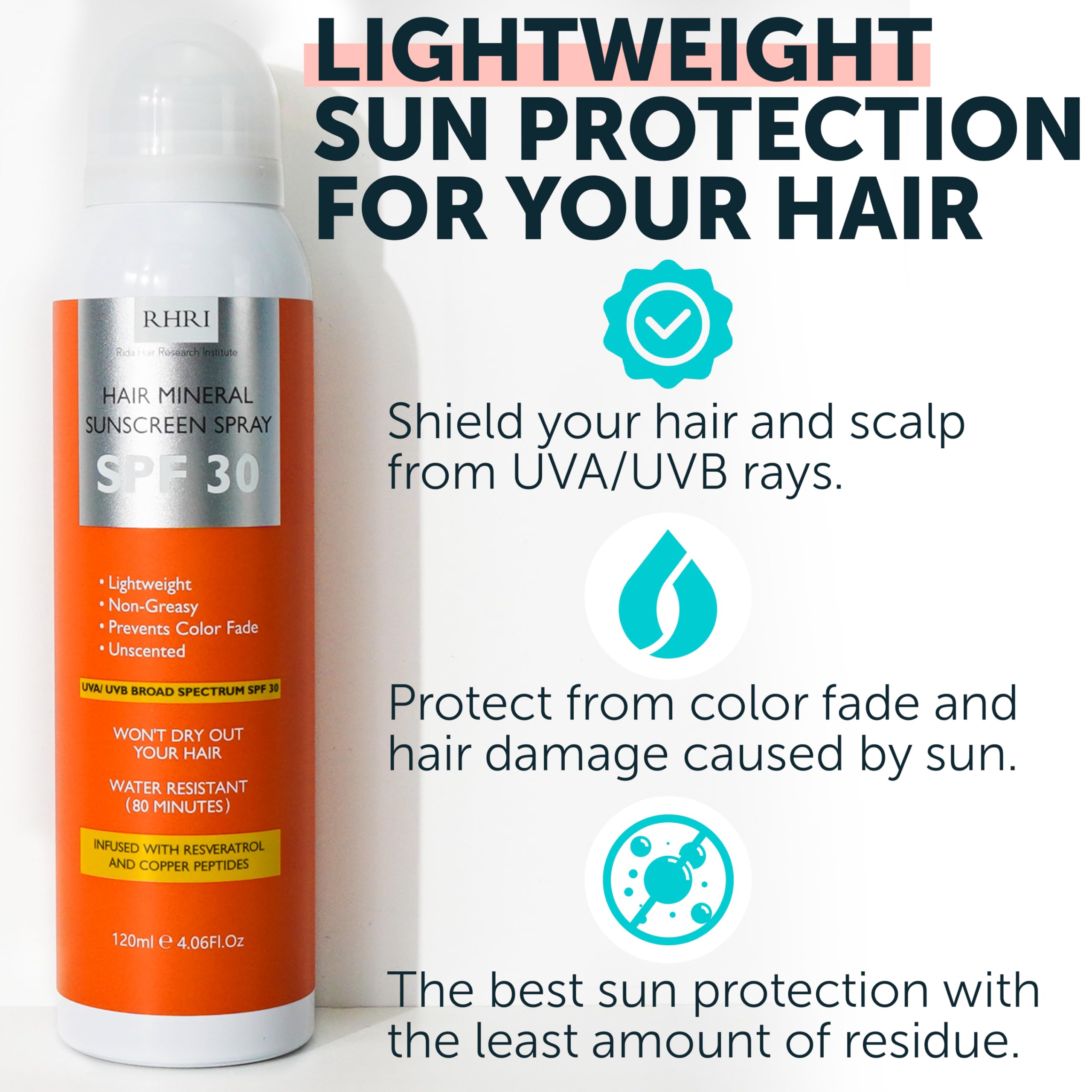 Rida SPF30 pulvérisateur 360 pour une couverture rapide des racines aux pointes.