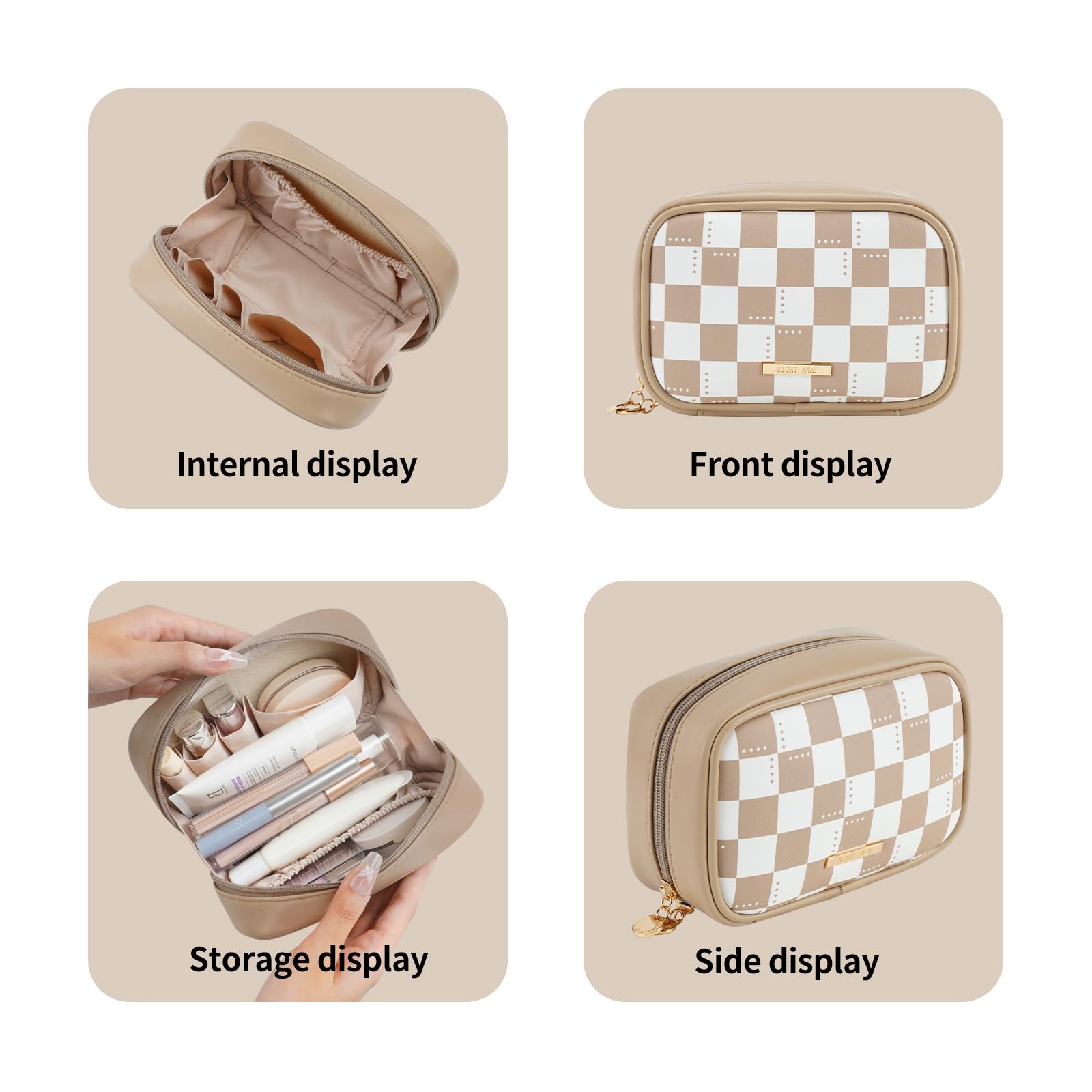RIGHT AWAY trousse maquillage damier khaki cadeau idéal voyage et quotidien