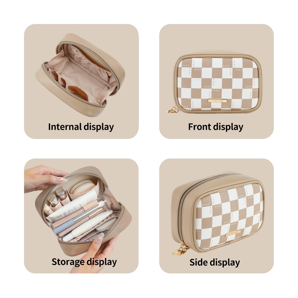 RIGHT AWAY trousse maquillage damier khaki cadeau idéal voyage et quotidien