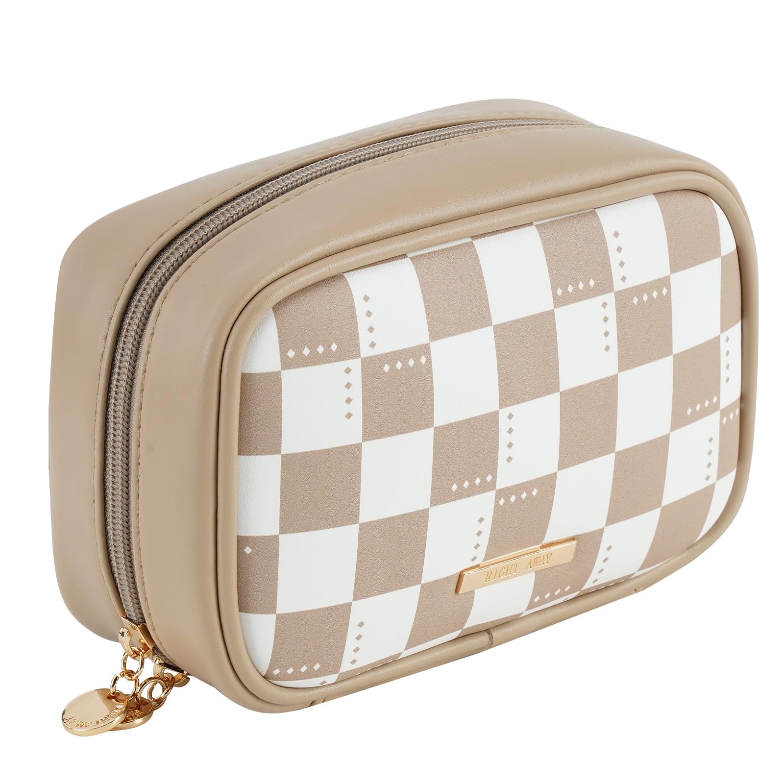 RIGHT AWAY trousse maquillage damier khaki face avant, rangement pratique au quotidien
