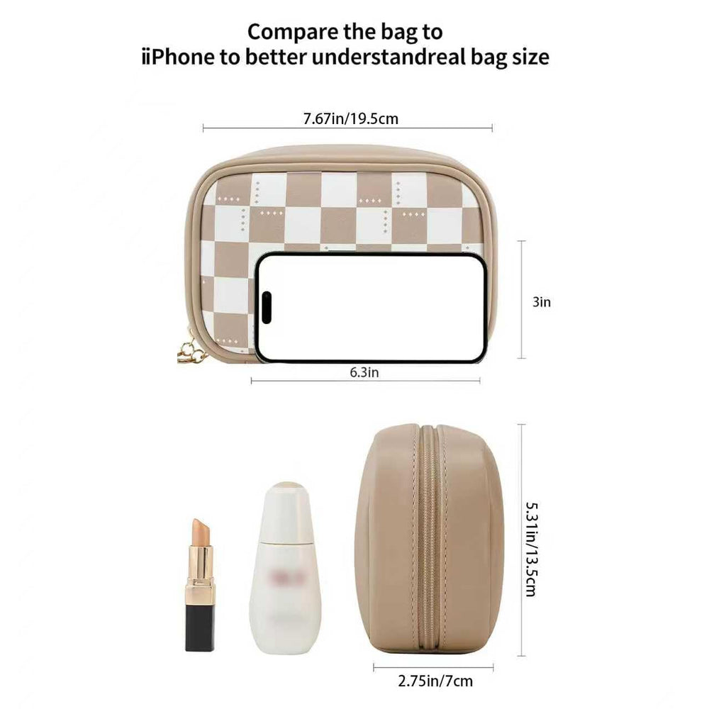 RIGHT AWAY trousse maquillage damier khaki ouverture zippée, accès rapide
