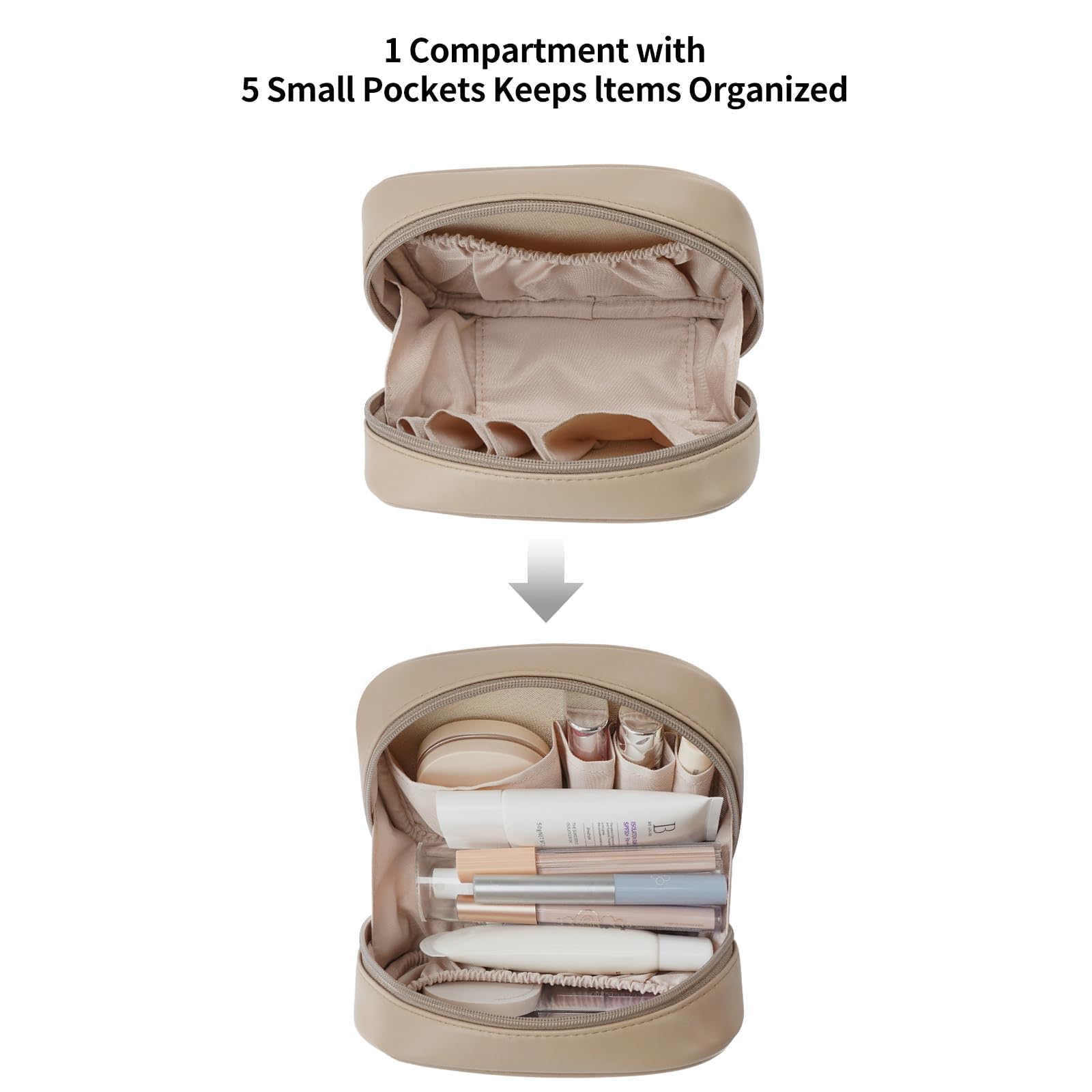 RIGHT AWAY trousse maquillage damier khaki poches intérieures, organisation claire