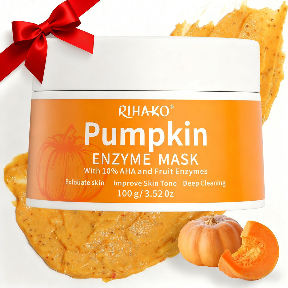 RIHAKO Masque Citrouille Enzyme visage packaging: cadeau élégant pour soin quotidien.