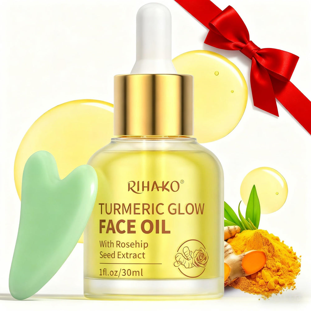 RIHAKO huile visage curcuma et rose musquée, gua sha pour drainage léger