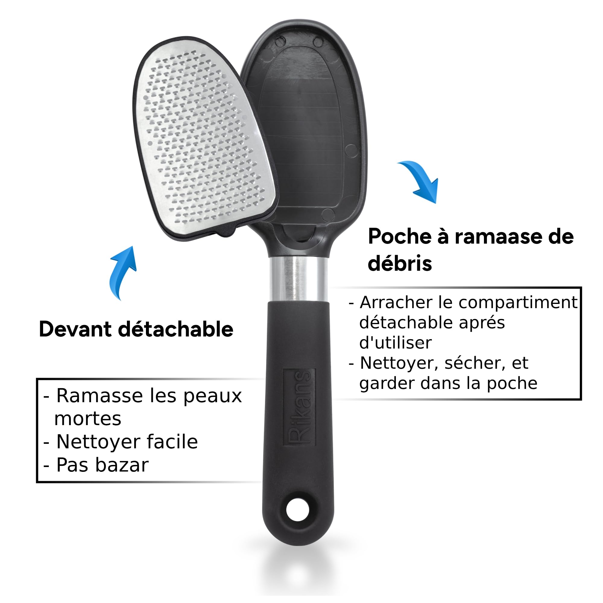 Rikans Raspe-Pieds système de retenue des résidus pour propreté.
