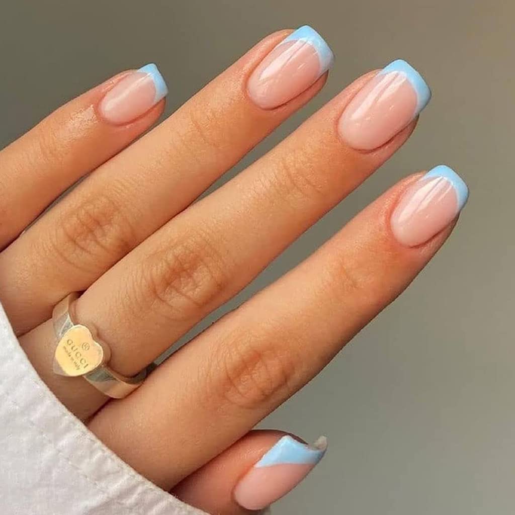 Ongles adhésifs RikView ovales bleus – design élégant prêt à porter