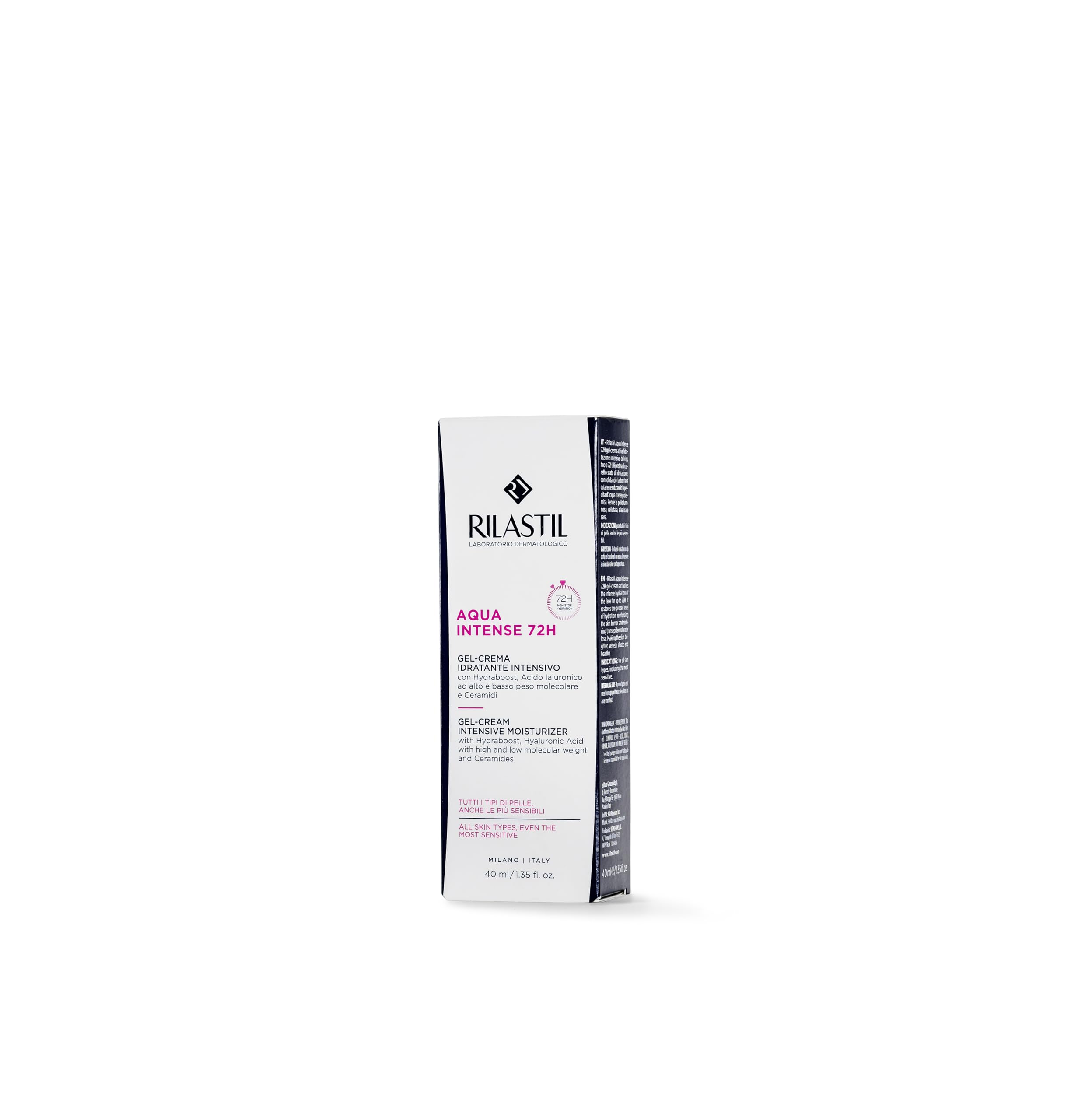 Application quotidienne de Rilastil Aqua Intense sur peau propre pour hydratation.