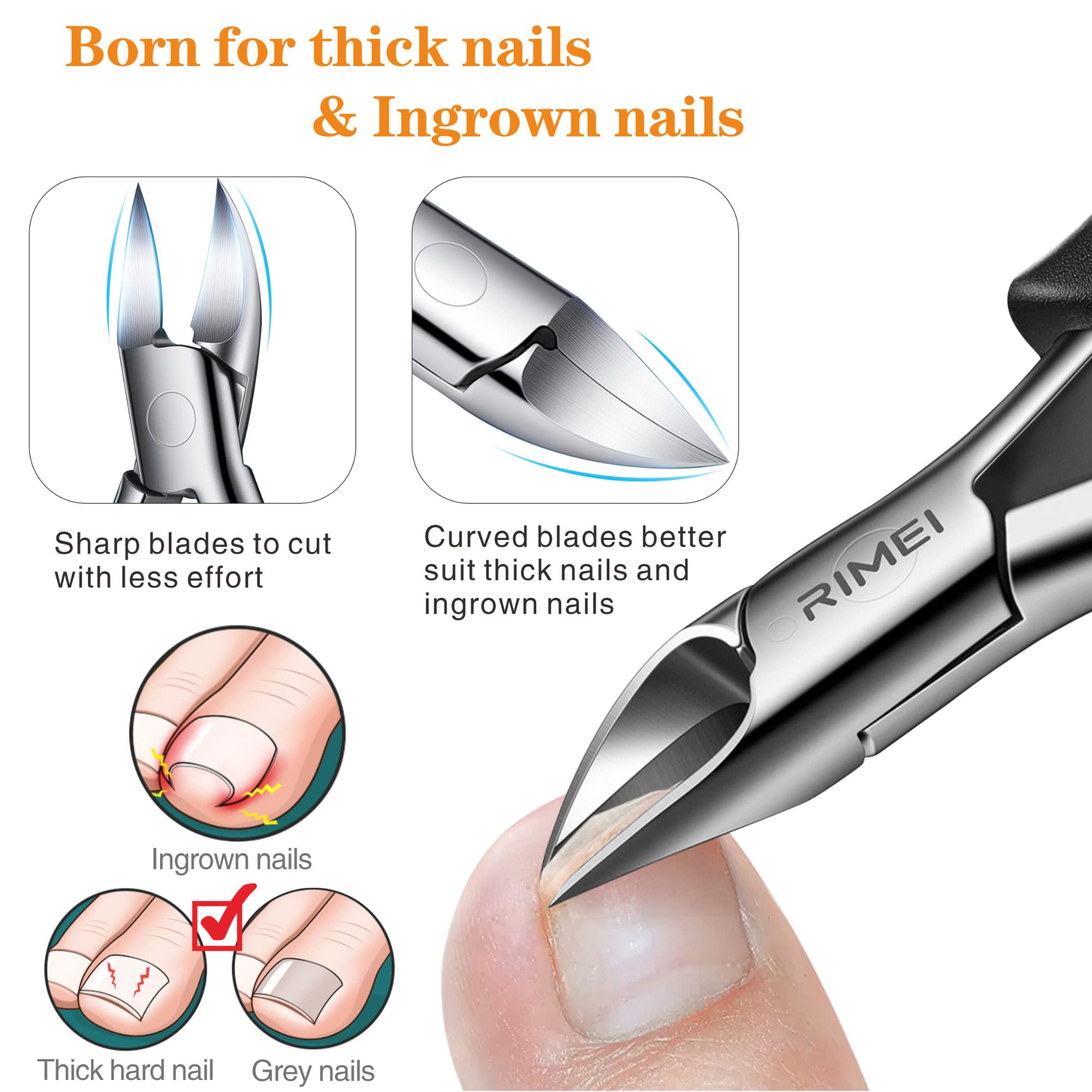 RIMEI Coupe-ongles épais et incarnés pour une coupe nette.