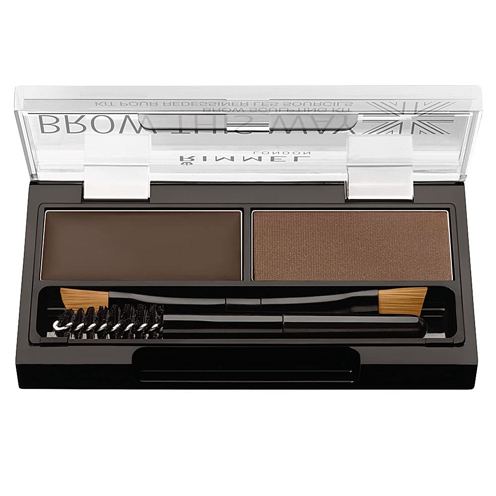 Sourcils parfaitement sculptés avec le kit Brow This Way de Rimmel, aspect durable et naturel.