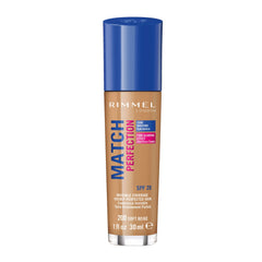 Fond de teint Rimmel Match Perfection SPF20 dans sa bouteille élégante, teinte naturelle.