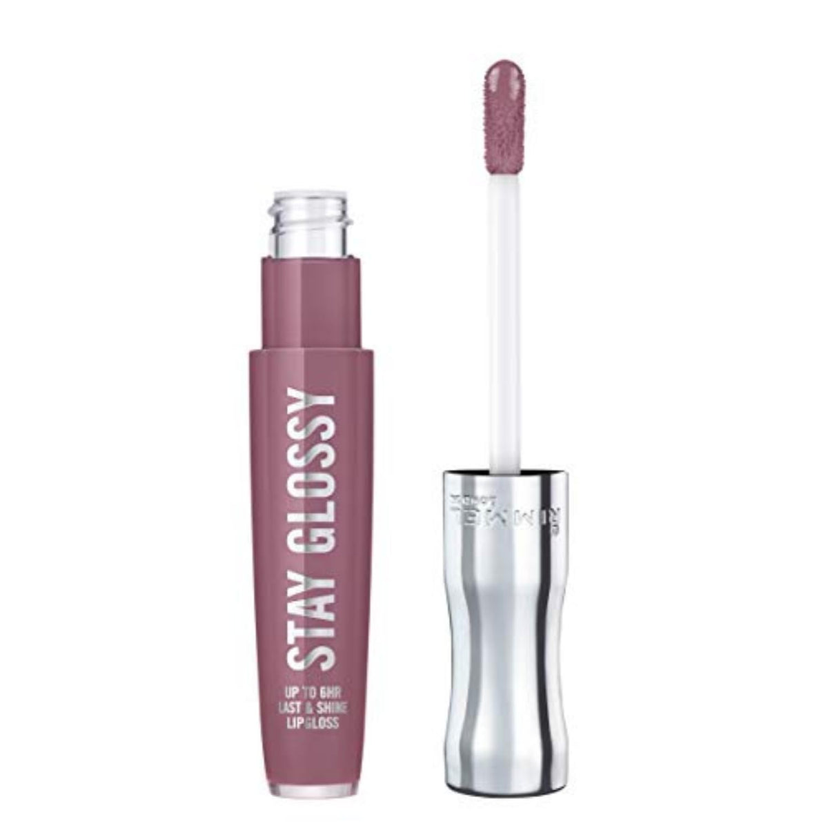 Rimmel Stay Glossy montre la bouteille-brillance pour un éclat durable.