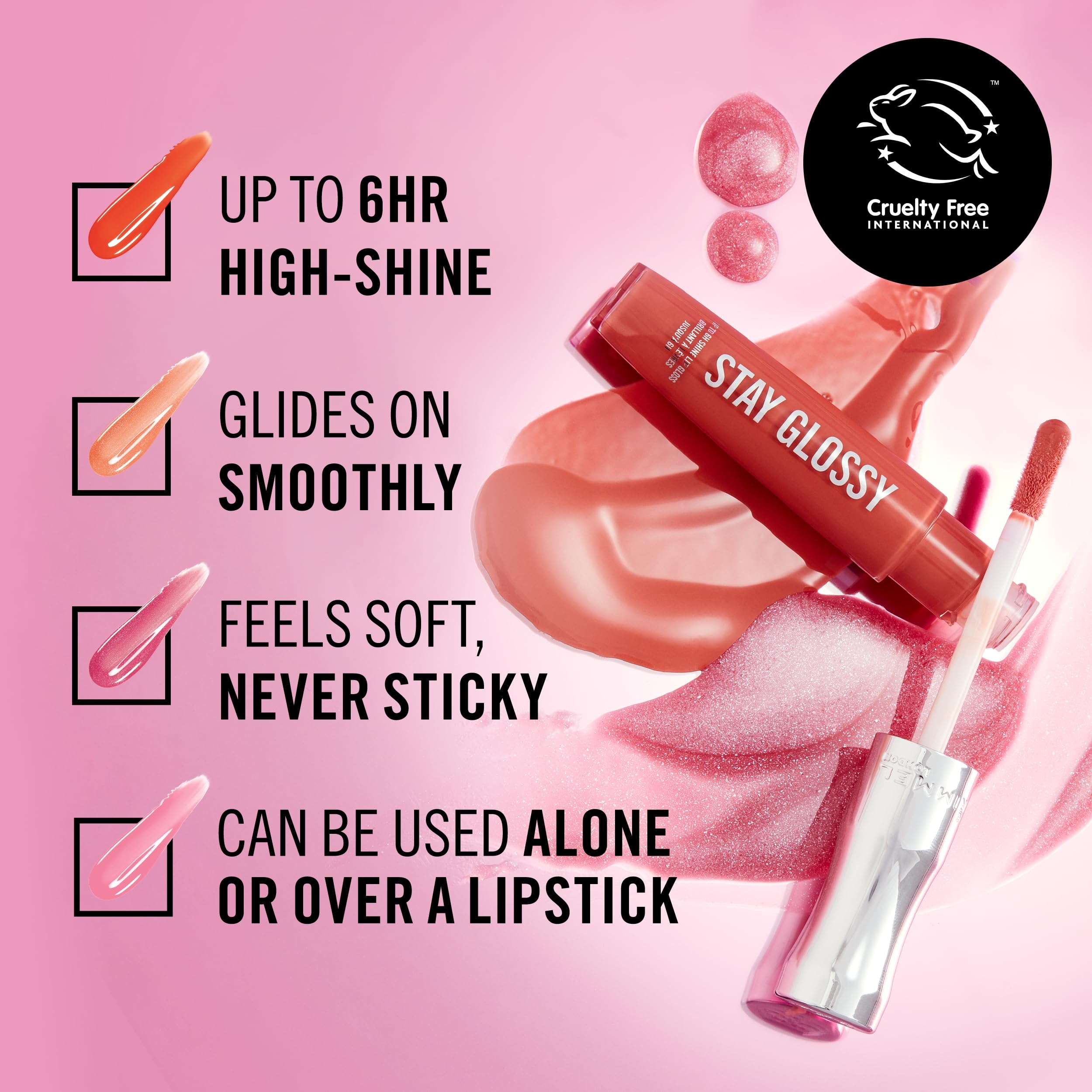Rimmel Stay Glossy levres-brillance-longue-duree offre tenue jusqu a 6 heures.