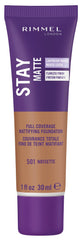 Rimmel Stay Matte Mousse – bouteille fond de teint teinte Noisette, fini mat durable.