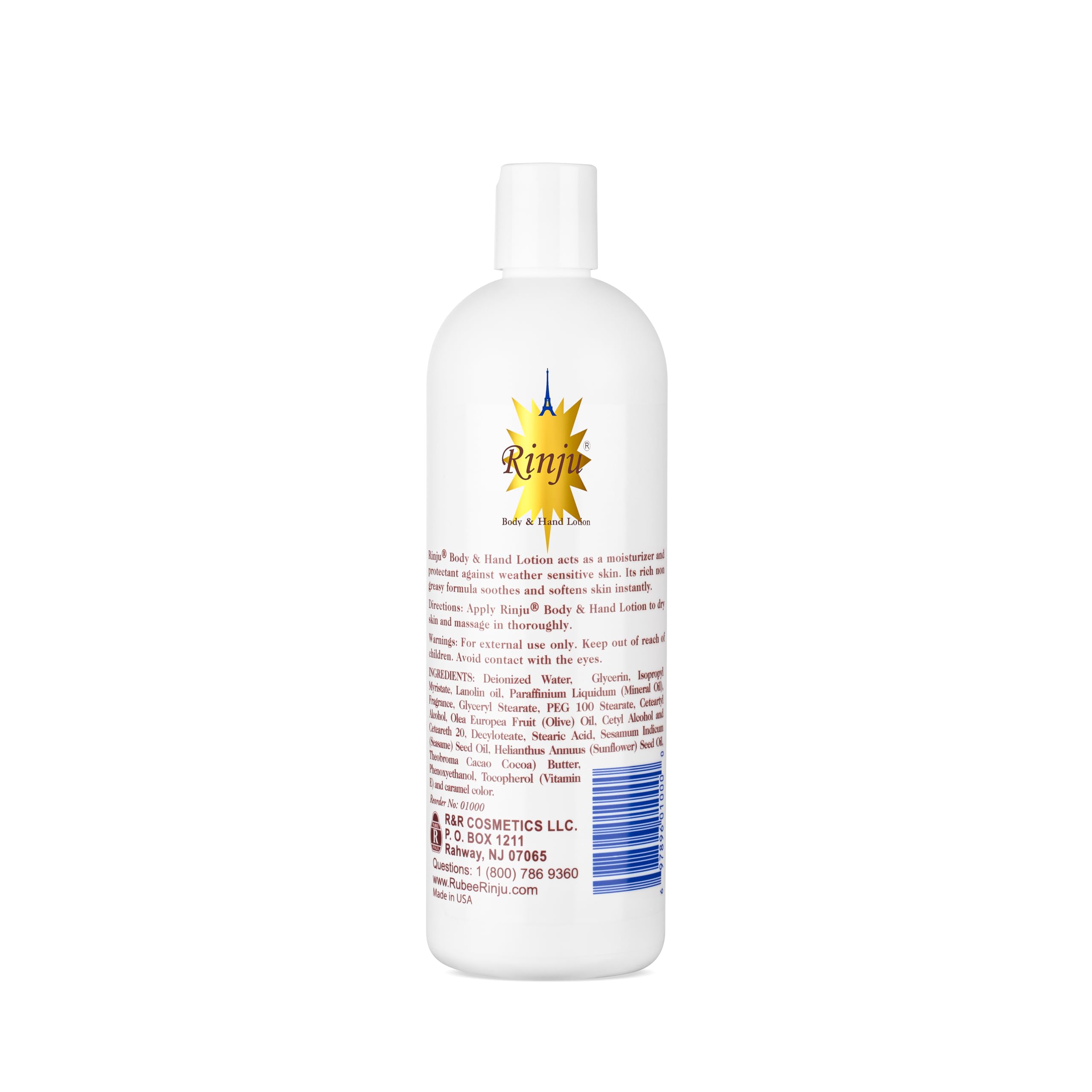 Rinju Lotion Corps et Mains dans une bouteille, hydratation durable pour tous types de peau.