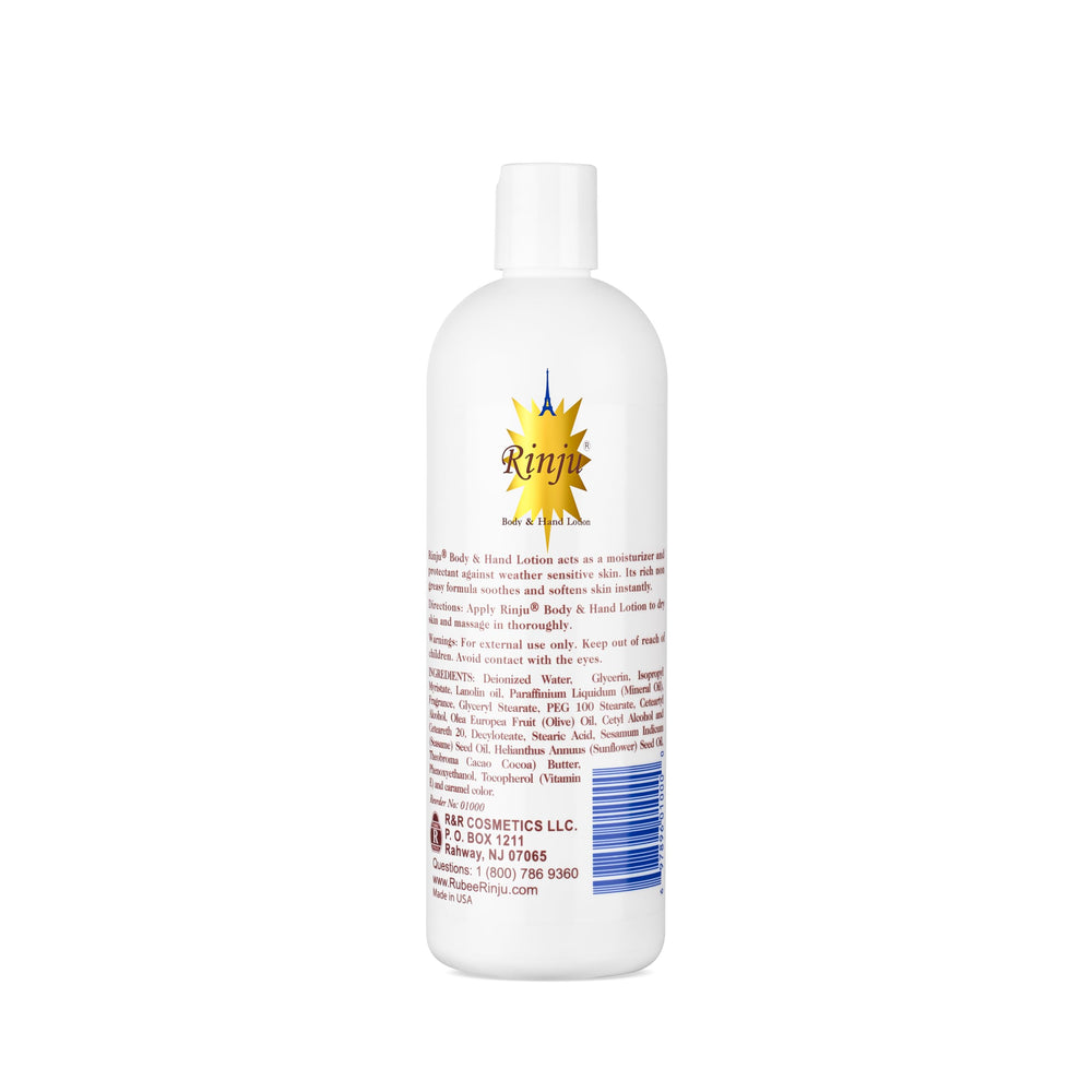 Rinju Lotion Corps et Mains dans une bouteille, hydratation durable pour tous types de peau.