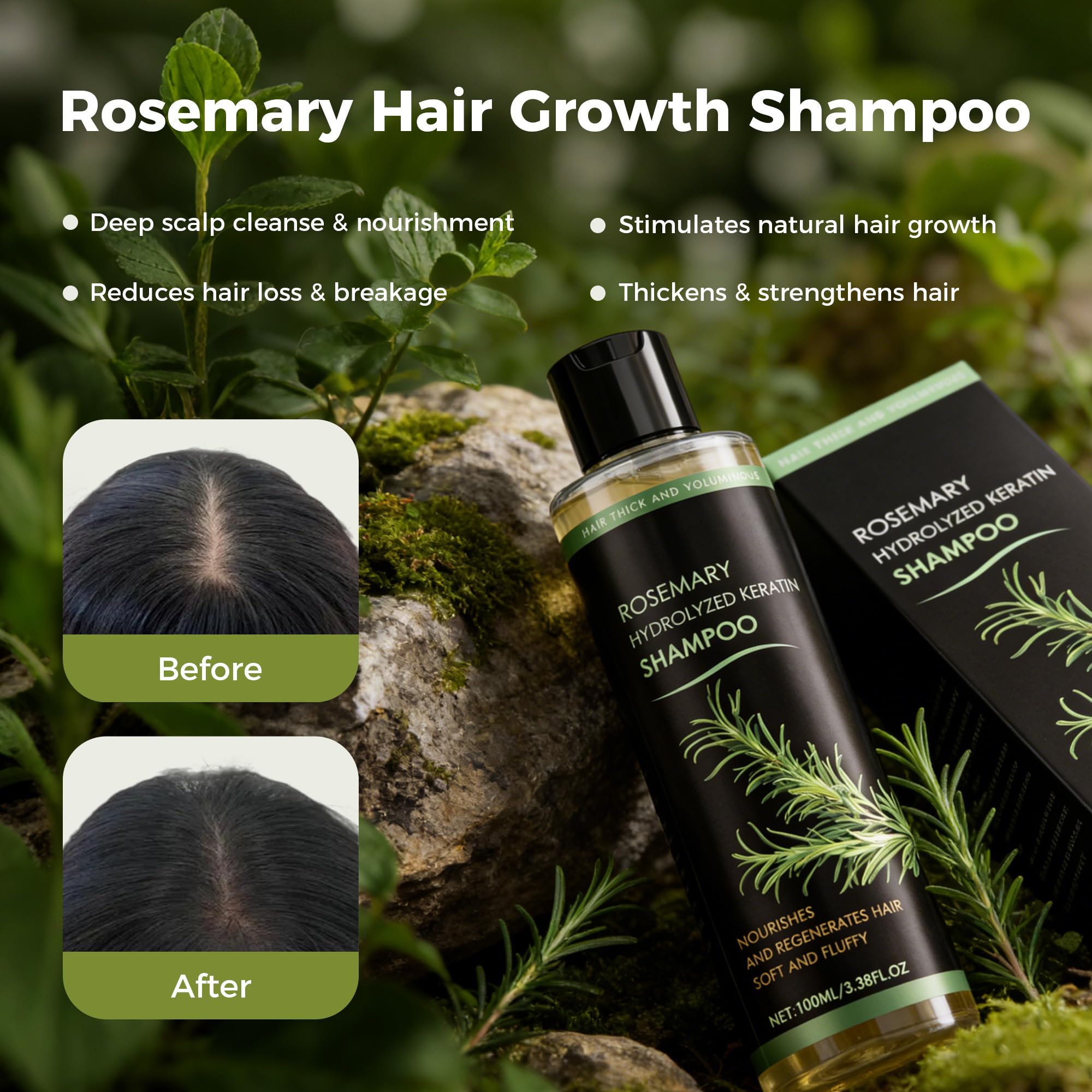 Rinlus shampoo romarin, mousse légère nettoyante en douceur.